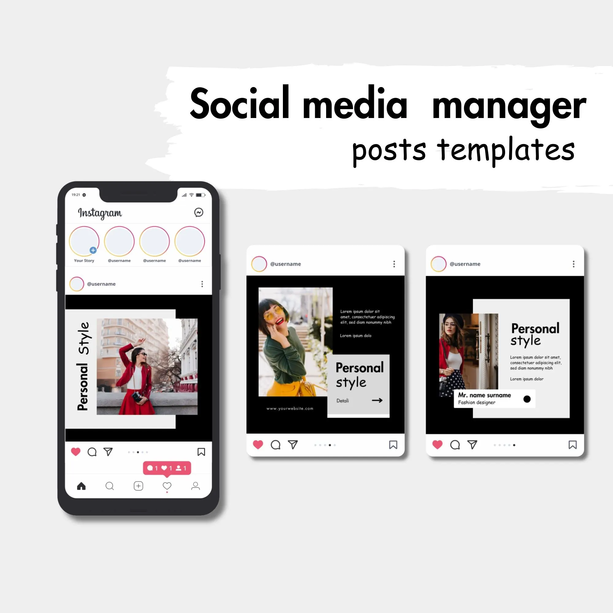 50 Instagram template post - Black theme - Image 4